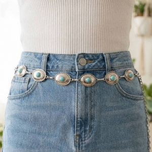 Turquoise Stone Western Concho Chain Belt