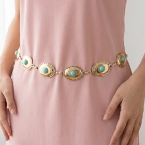 Scalloped Round Turquoise Concho Chain Belt