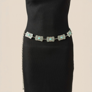 Western Turquoise Concho Chain Disc Belt