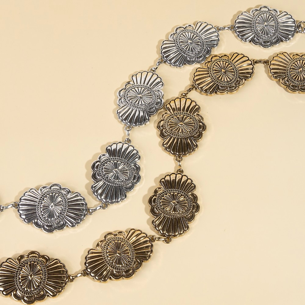 Western Style Oval Sunburst Concho Chain Belt