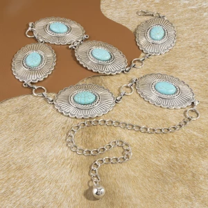 Sunburst Turquoise Concho Wide Chain Belt