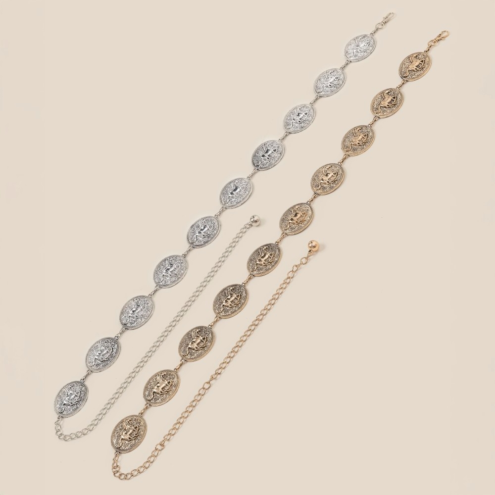 Western Horse Engraved Concho Chain Belt