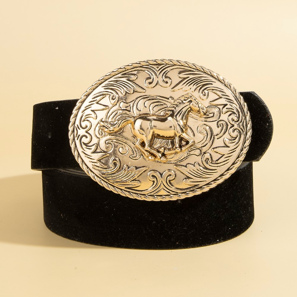 Western Large Engraved Horse Buckle Belt