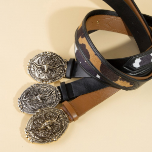 Embroidered Longhorn Western Buckle Vegan Leather Belt