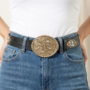 Cross Filigree Concho Cowhide Inlay Belt