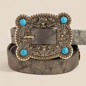 Western Turquoise Stud Rectangle Concho Buckle Belt