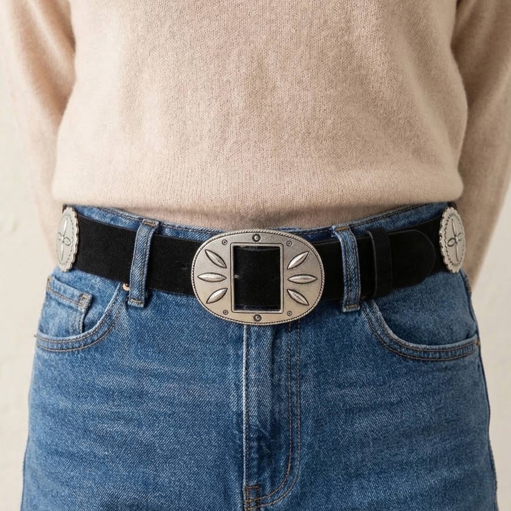 Western Concho Accent Vegan Leather Belt