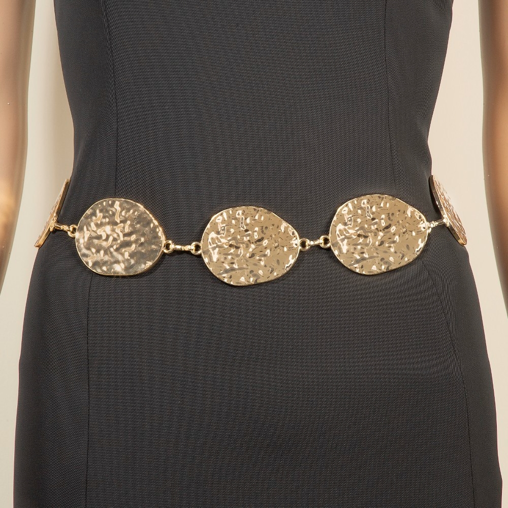 Metallic Hammered Oval Chain Belt