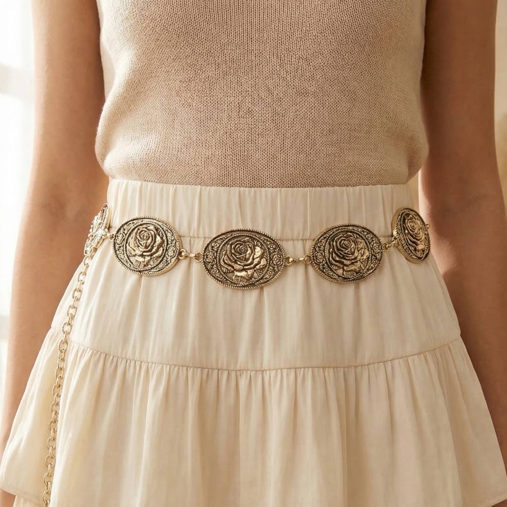 Western Engraved Flower Disc Chain Belt