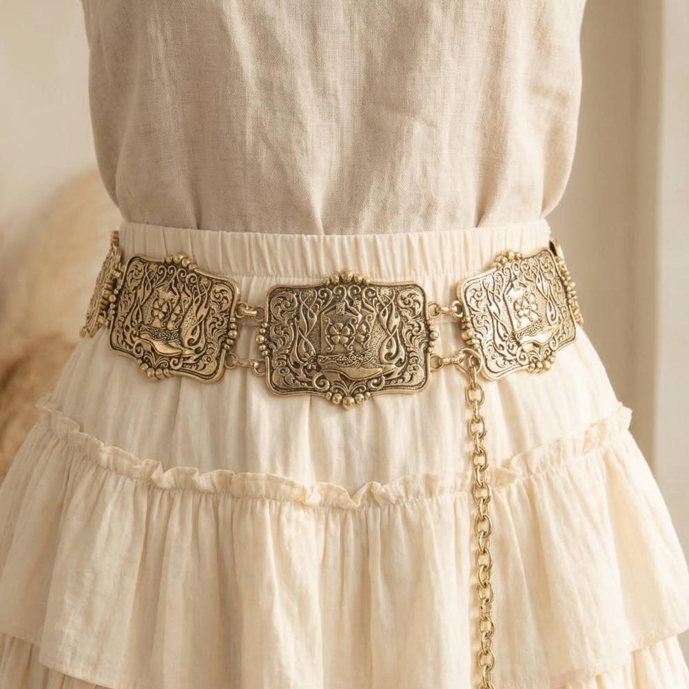 Western Engraved Cowboy Boot Chain Belt