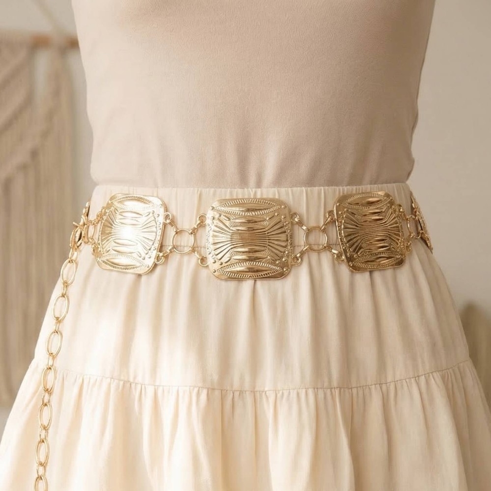 Metallic Western Large Square Concho Chain Belt