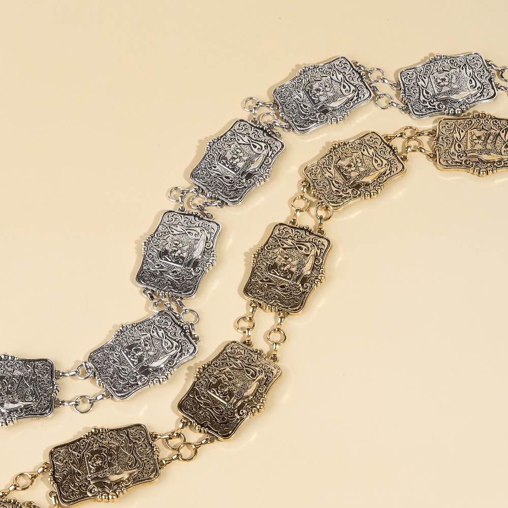 Western Engraved Boots Concho Chain Belt