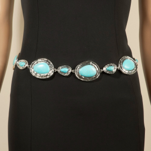 Ornate Western Concho Turquoise Stone Chain Belt