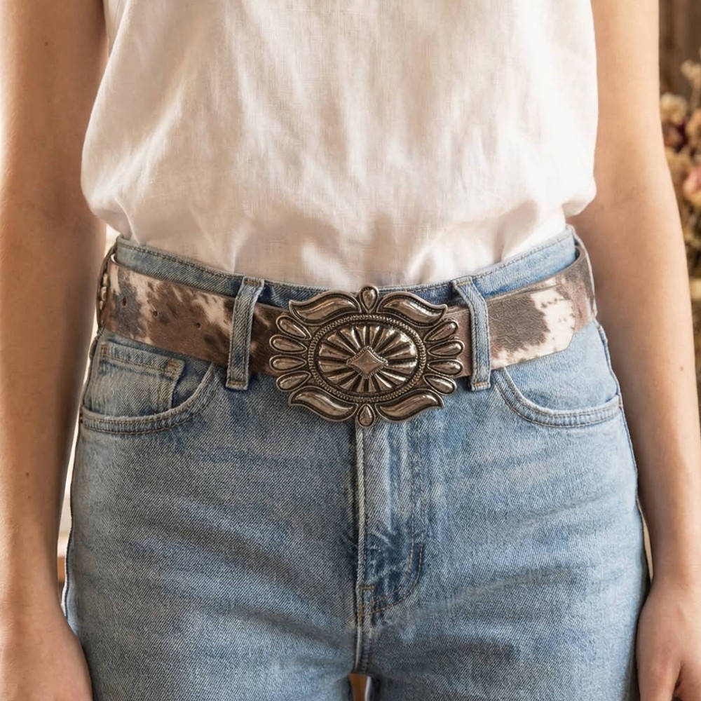 Western Concho Buckle Faux Leather Belt