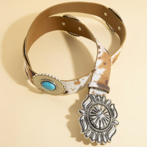 Western Concho Buckle Vegan Leather Belt