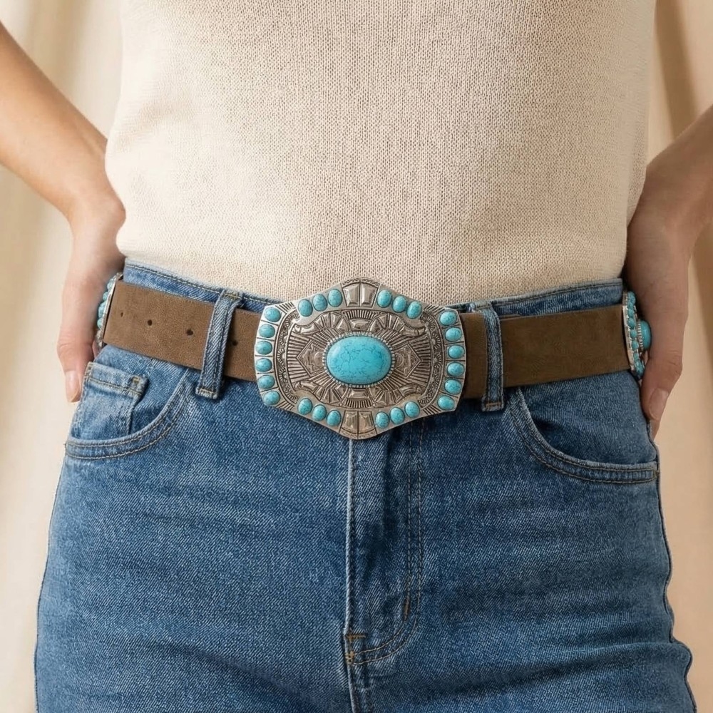 Western Turquoise Concho Buckle Belt