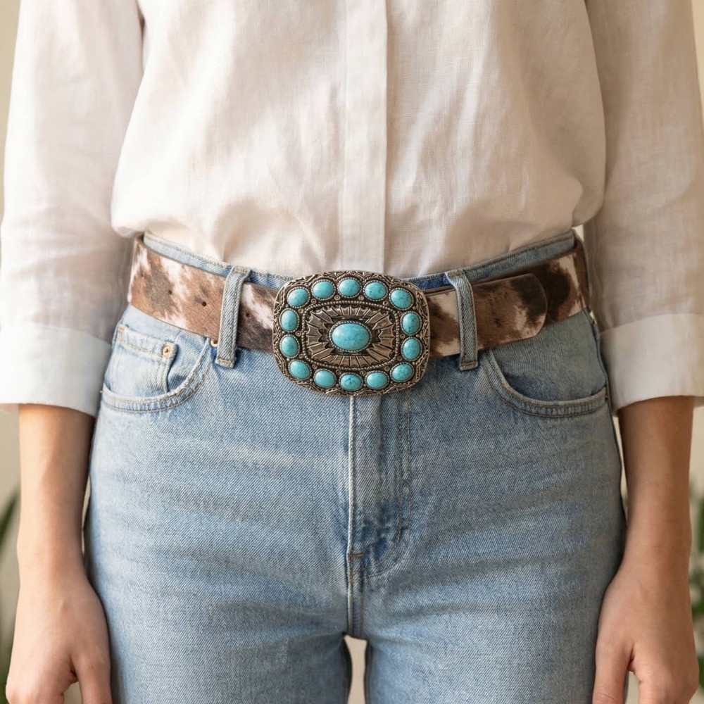 Turquoise Stone Western Concho Buckle Belt