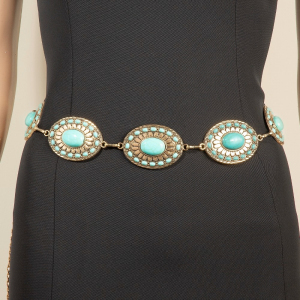 Western Mixed Turquoise Stud Oval Concho Chain Belt
