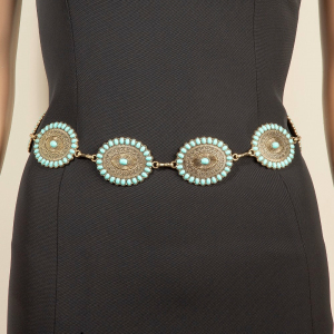 Western Mini Turquoise Stud Oval Concho Chain Belt