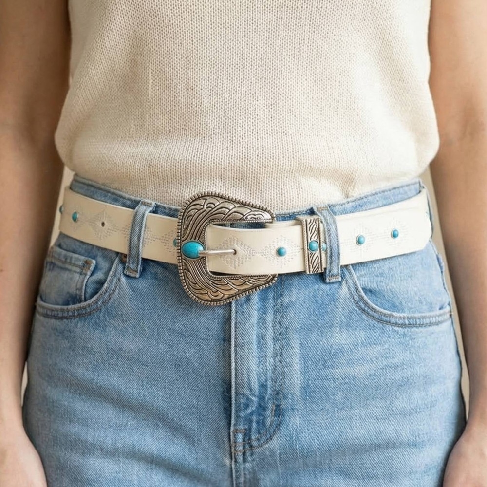 Western Embroidered Buckle Pattern Faux Leather Belt