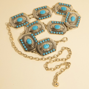 Western Concho Turquoise Stone Detail Chain Belt