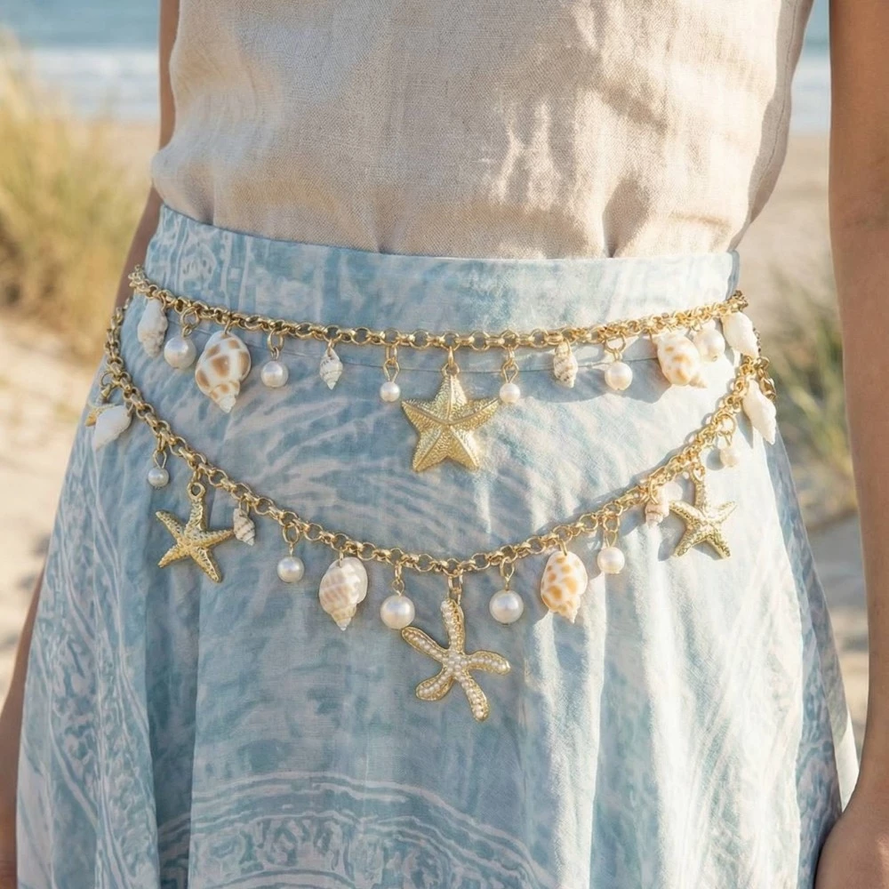Assorted Sealife Charms Layered Chain Belt