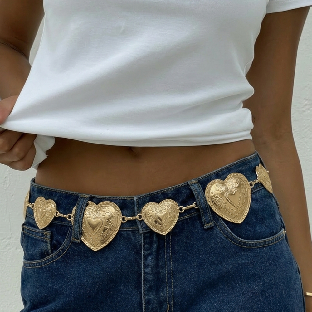 Engraved Heart Chain Belt
