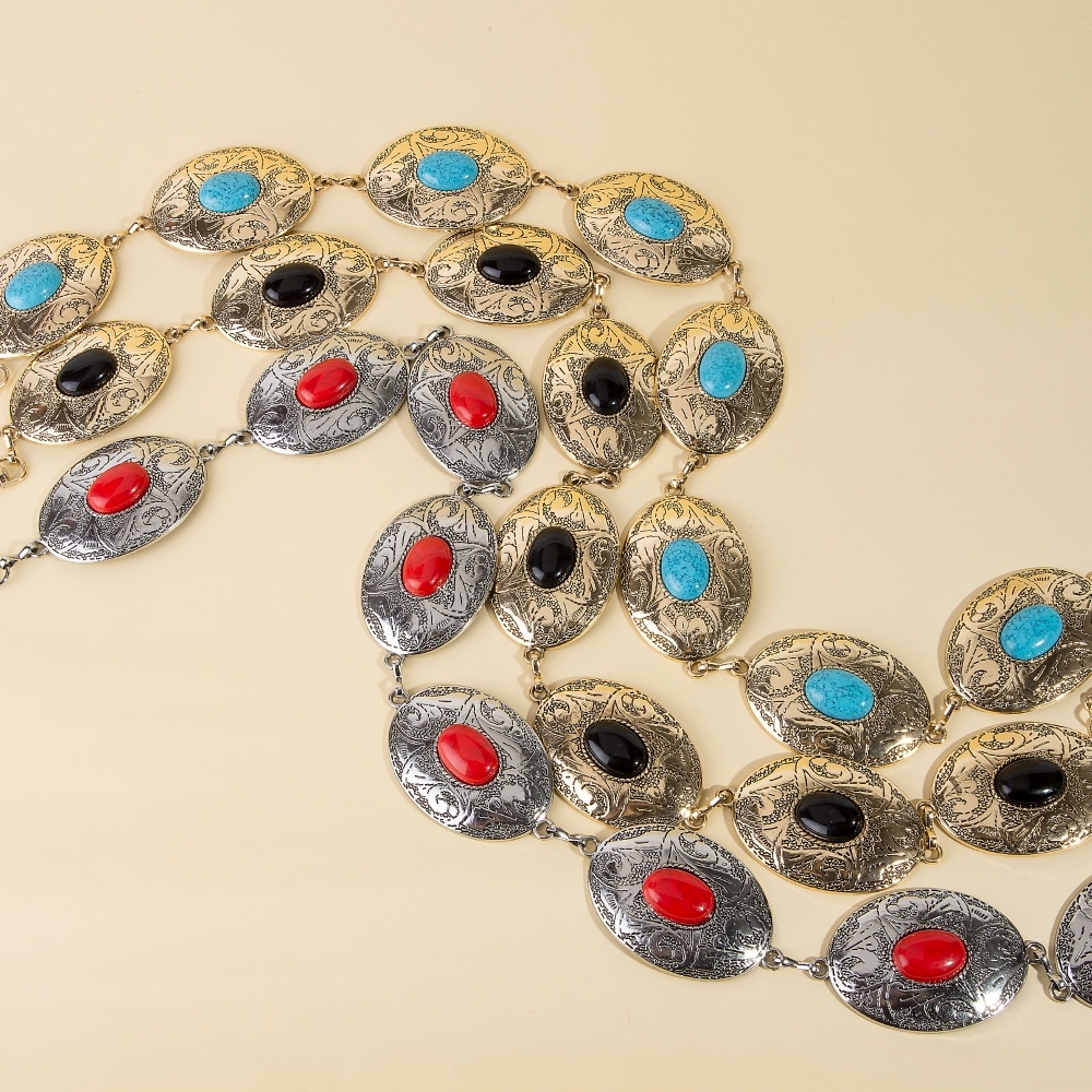 Oval Stone Western Concho Chain Belt