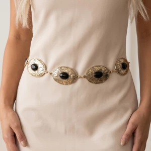 Oval Stone Western Concho Chain Belt