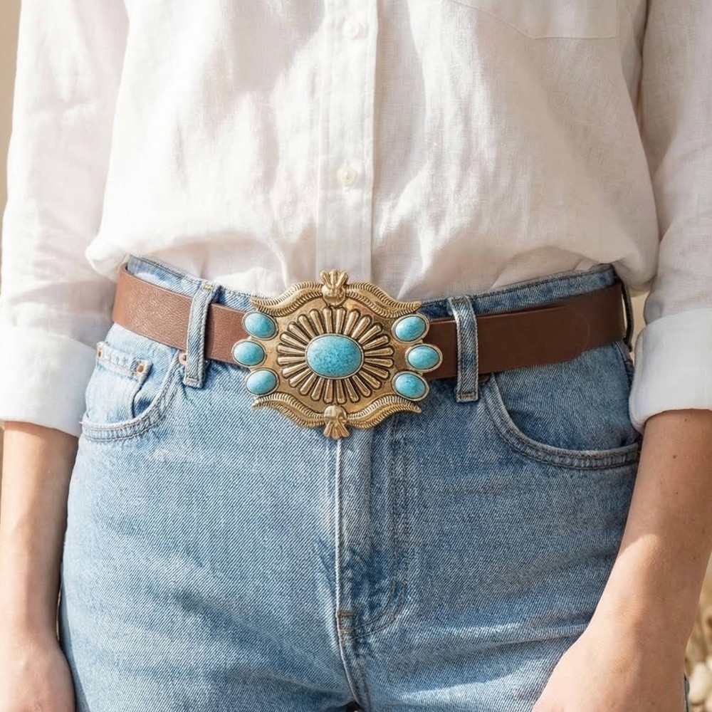 Western Concho Buckle Leather Belt