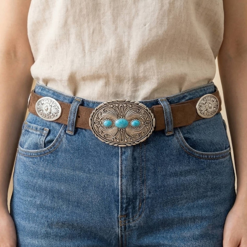 Western Oval Concho Leather Belt