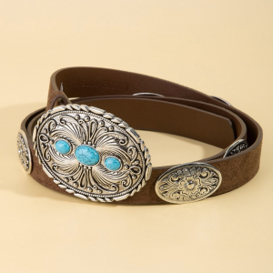 Western Oval Concho Vegan Leather Belt