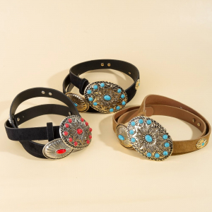 Western Oval Concho Detail Vegan Leather Belt