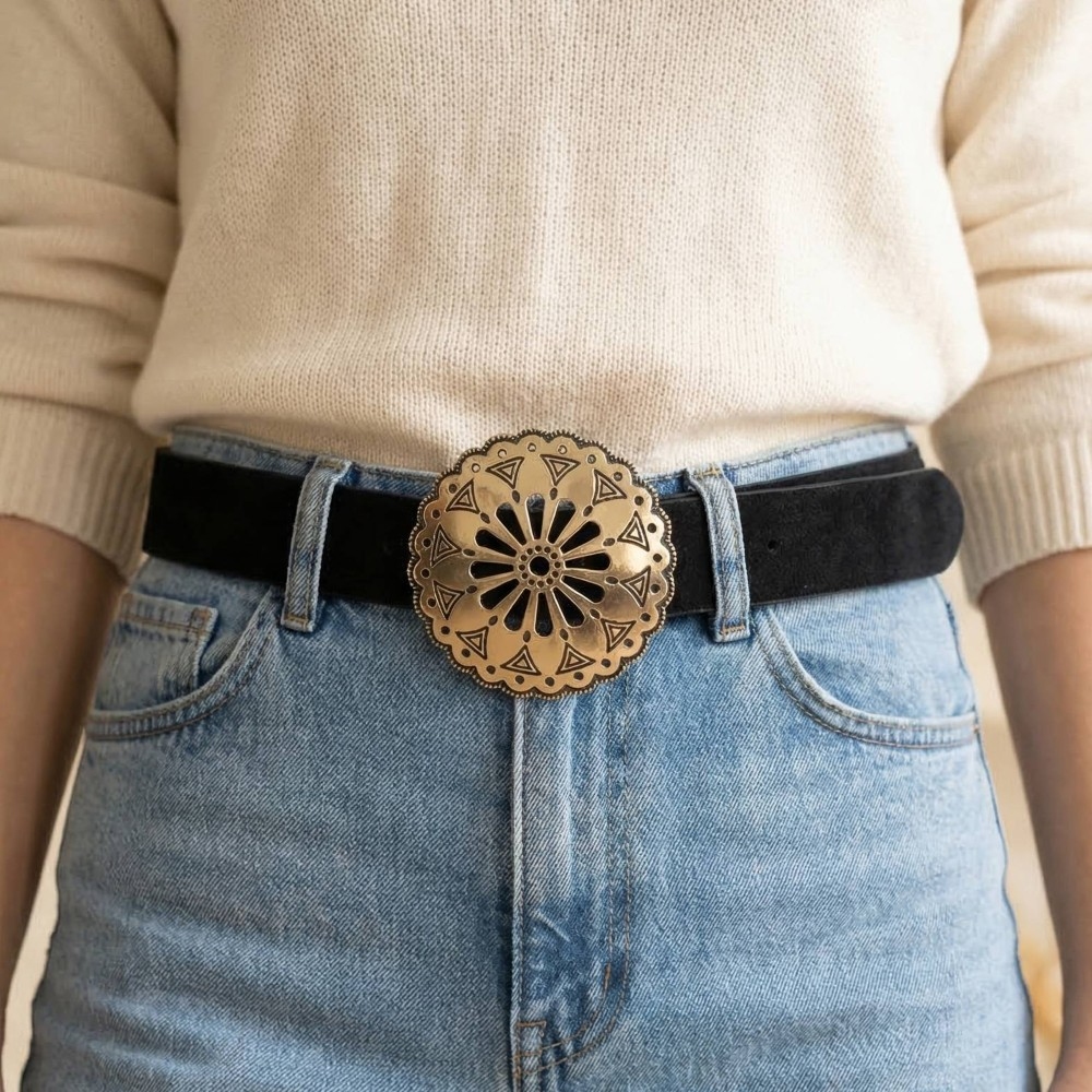 Round Western Concho Buckle Belt