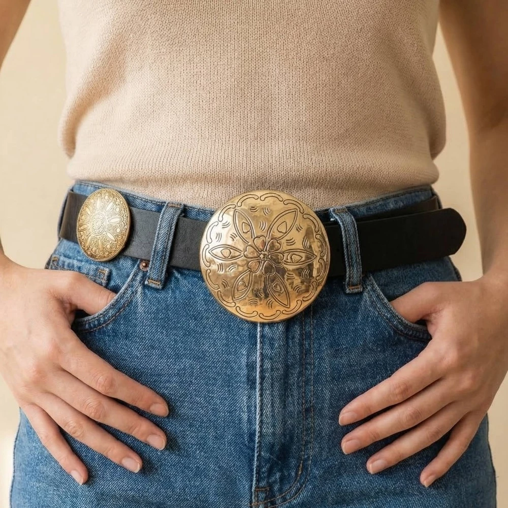 Large Circle Concho Disc Leather Belt