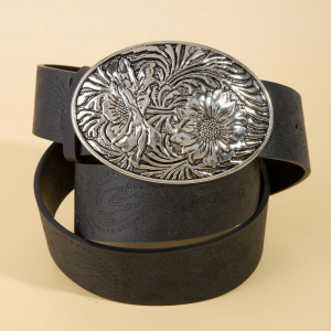 Floral Buckle Paisley Pattern Vegan Leather Belt