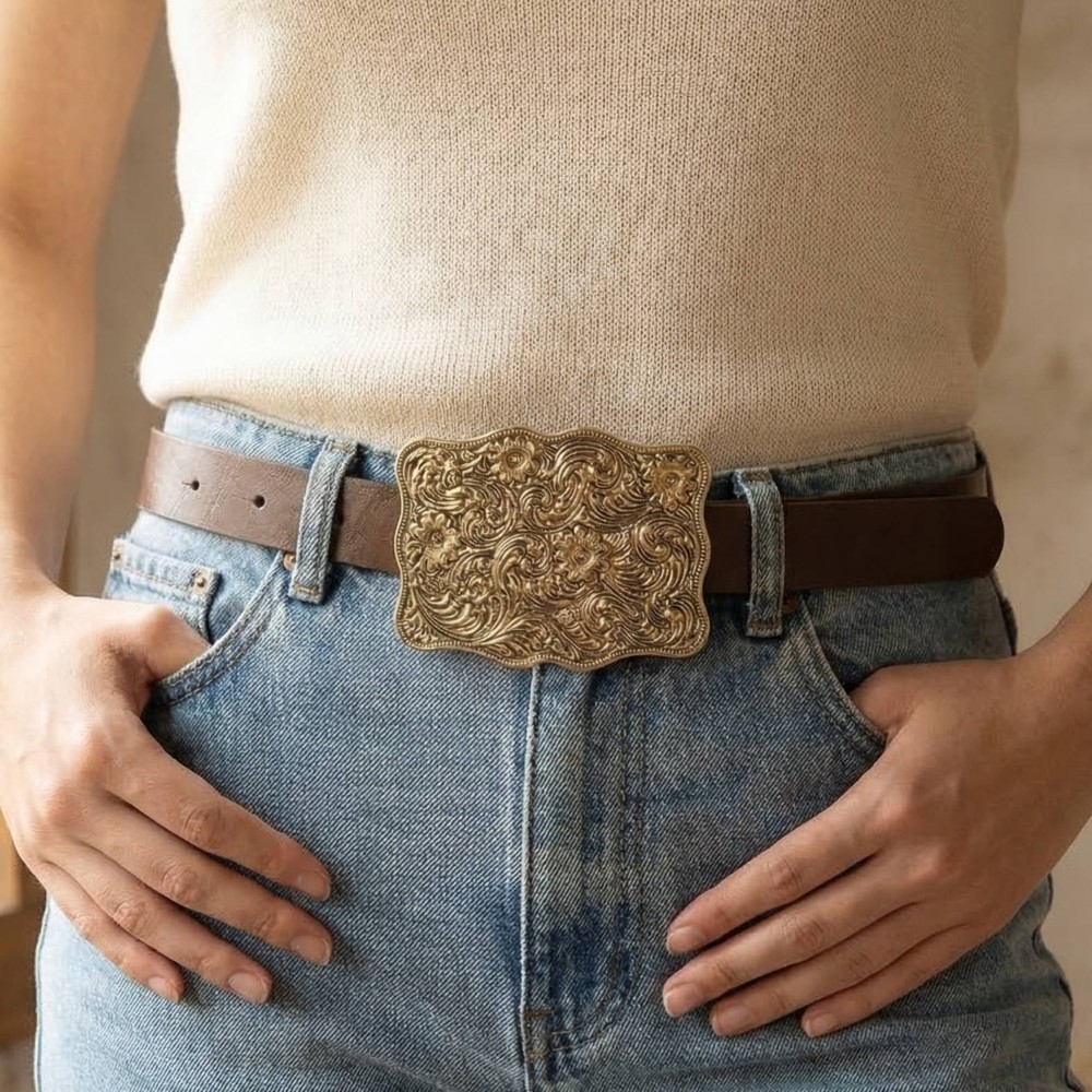 Western Rectangle Embroidered Concho Buckle Belt
