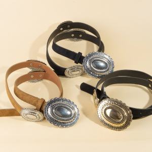 Western Large Oval Concho Disc Vegan Leather Belt