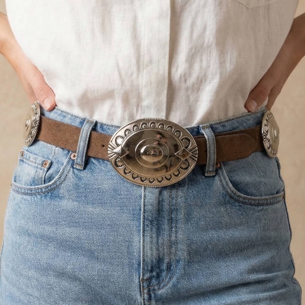 Large Oval Concho Disc Leather Belt