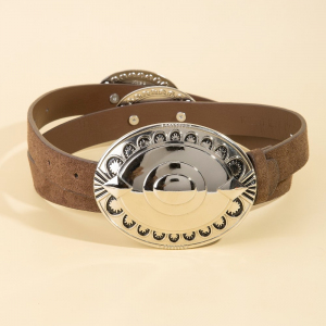 Large Oval Concho Disc Leather Belt