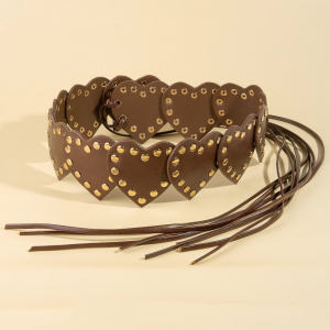 Heart Studded Trim Vegan Leather Belt