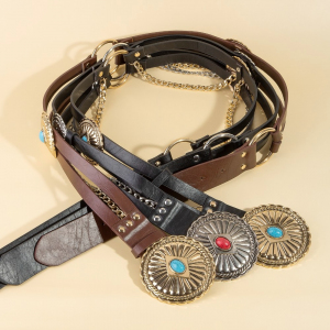 Western Circle Concho Double Row Vegan Leather Belt