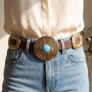 Western Concho Accent Vegan Leather Belt