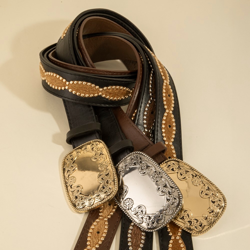 Western Cow Hide And Grommeted Accent Vegan Leather Belt