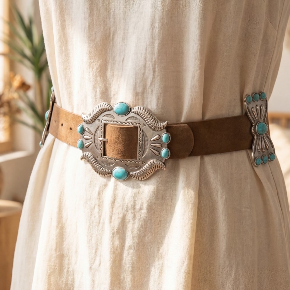 Ornate Western Concho Vegan Leather Belt