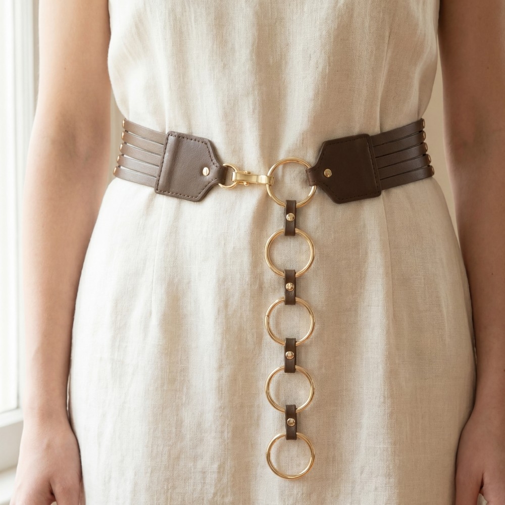 Circle Link Layered Vegan Leather Belt