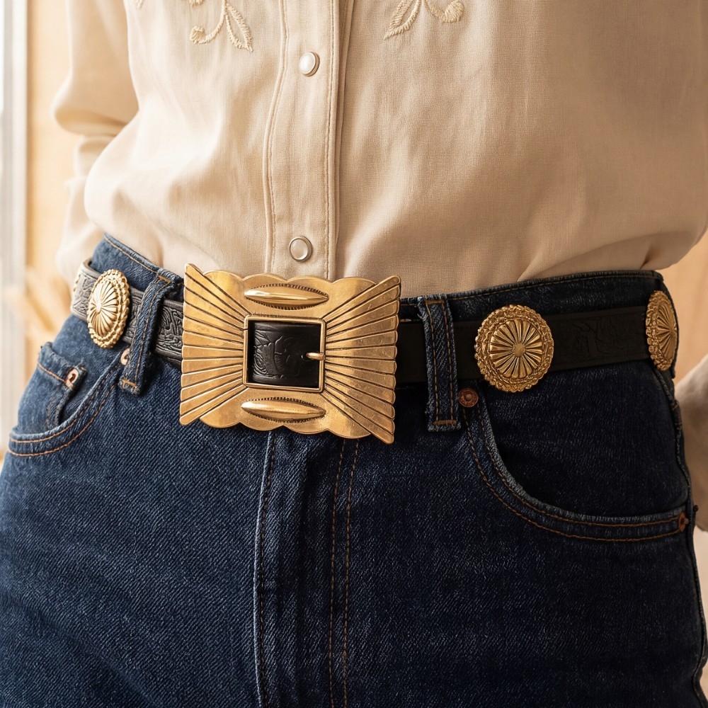 Embroidered Vegan Leather Concho Disc Belt