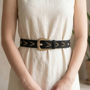 Chain Pattern Detail Vegan Leather Belt