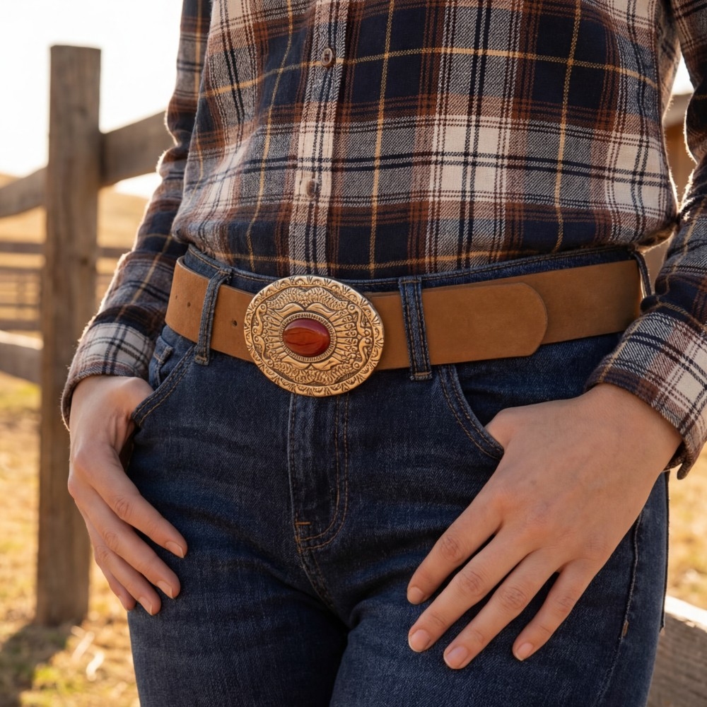 Western Concho Buckle Vegan Leather Belt