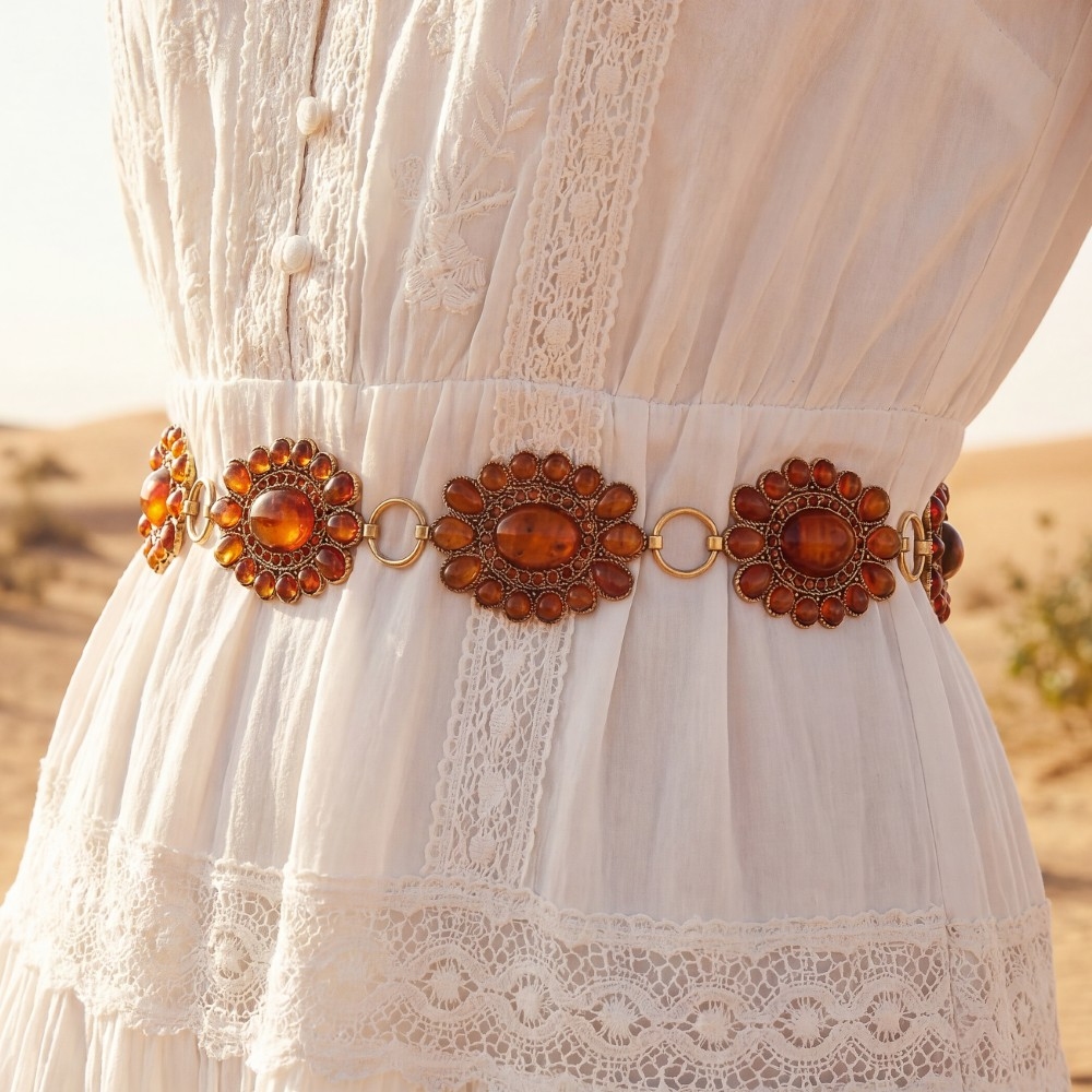 Western Concho Gem Chain Belt
